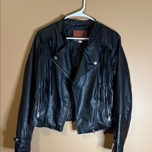 Miss London faux leather fringe coat